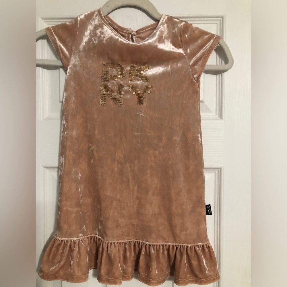 DKNY‎ velour feeling girls dress ruffle bottom size 3T 4T birthday party